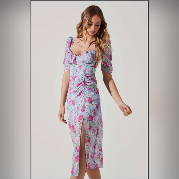 NWOT! ASTR The Label Anthro Chic Floral Milkmaid Women's Side-Slit Dress Small - Picture 12 of 15